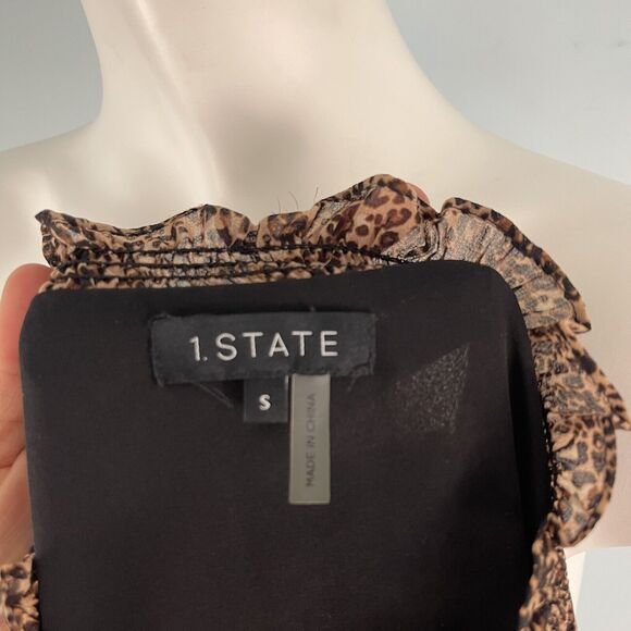 1.State Leopard Print High-Low Ruffled Midi Dress Flounce Blouson Sz Small - Picture 12 of 12